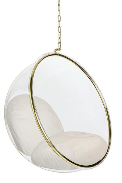 Fotel wiszący BUBBLE GOLD VELVET poduszka beżowa