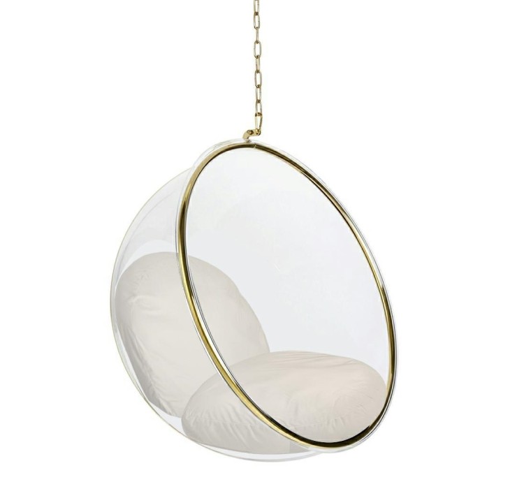 Fotel wiszący BUBBLE GOLD VELVET poduszka beżowa
