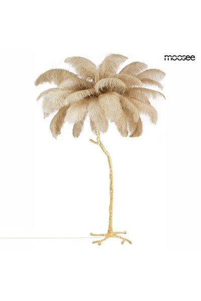MOOSEE lampa podłogowa TIFFANY 175        beżowa mosiądz / naturalne pióra