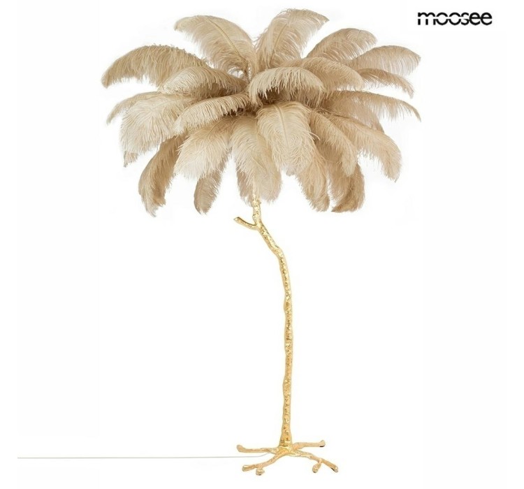 MOOSEE lampa podłogowa TIFFANY 175        beżowa mosiądz / naturalne pióra