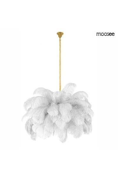 MOOSEE lampa wisząca TIFFANY 135 biała    mosiądz / naturalne pióra