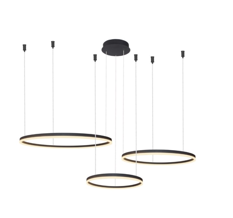 AZZARDO lampa wisząca HALO 100+80+60 CCT  DIMM z pilotem czarna